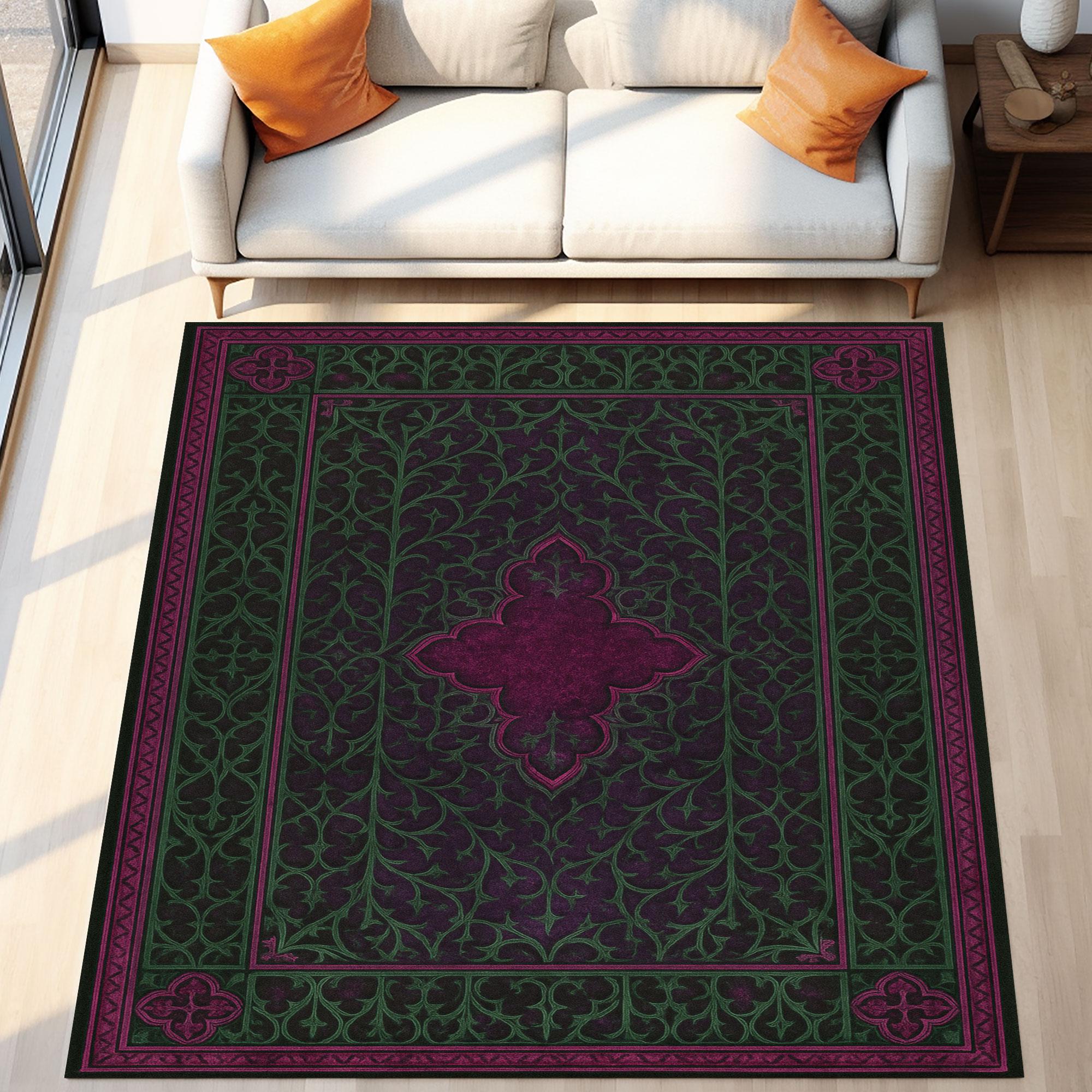 Gothic Victorian Rug, Dark Green & Purple Baroque Carpet, Elegant ...