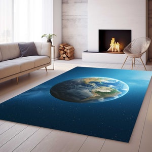 Blaue Welt im Weltraum, Kinderzimmer Teppich, Blauer Teppich, Wohnzimmerteppich, Kinderzimmerteppich, Wohnzimmerteppich