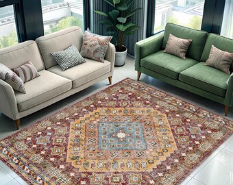 Red Brown Oushak Style Rug, Geometric Turkish Hallway Rug