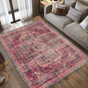 Bunter Vintage Stil Teppich, Teppich im Antik-Look, Waschbarer rutschfester Boho-Vorleger, Keltischer Teppich 200x300, Wohnzimmerteppich