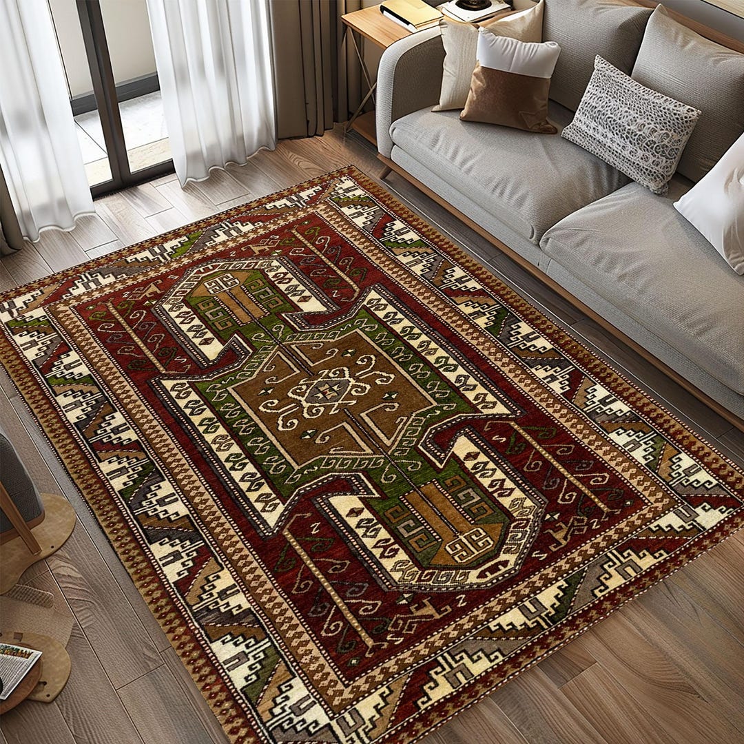 Patterned Turkish Rug Vintage Style Turkish Rug, Brown Geometric Pattern, Nomadic Decor - Etsy
