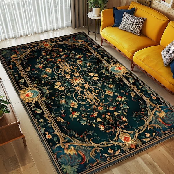 Rugs for Bedroom Aesthetic, Turkish Rug, Turkish Pattern Floral Rug, Vintage Style Turkish Rug, Anatolian Pattern Rug, Print Rug