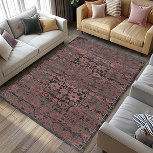 Brown Oushak Pattern Rug, Floral Rug, Bedroom Area Rug, Retro Rug, Vintage Style Rug, Floor Rug, Turkish Design Rug, Print Rug, Non Slip Rug
