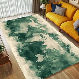 Kinderkamer Wereldtapijt in groene kleur, kindertapijt met kaart, kinderkamerkaarttapijt, kinderkamertapijt, keukendecortapijt, woonkamertapijt
