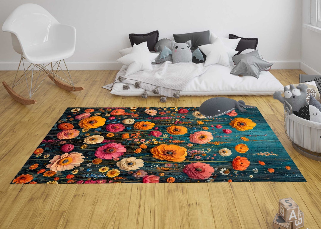 Floral Area Rug, Colorful Wildflower Pattern, Polyester Velvet - Etsy