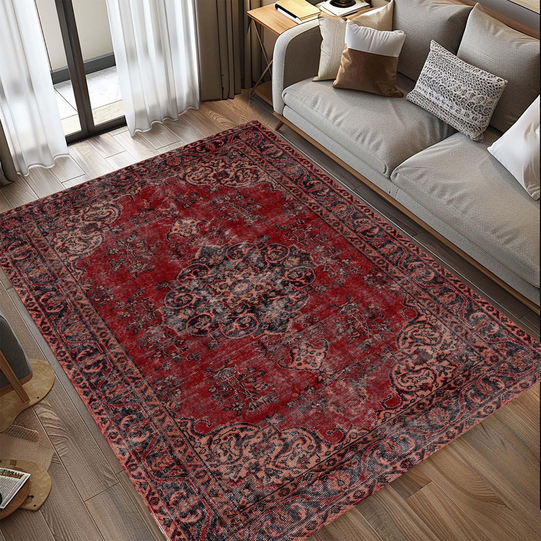 Vintage Design Turkish Rug, Oriental Pattern, Washable Print Carpet - Etsy
