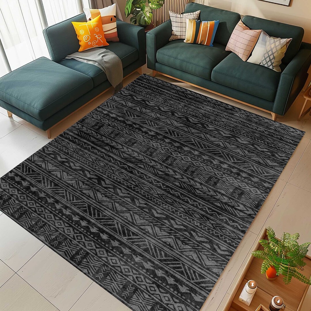 Gray Aztec Area Rug, Southwestern Maya Carpet, Anti Slip Washable Rug ...