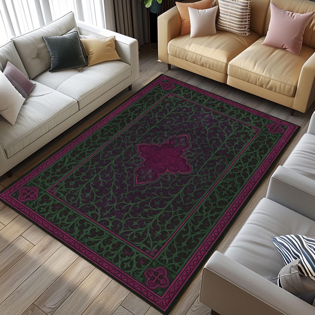 Gothic Victorian Rug, Dark Green & Purple Baroque Carpet, Elegant ...