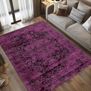 Tapis Oushak violet, style vintage moderne, tapis de salon élégant