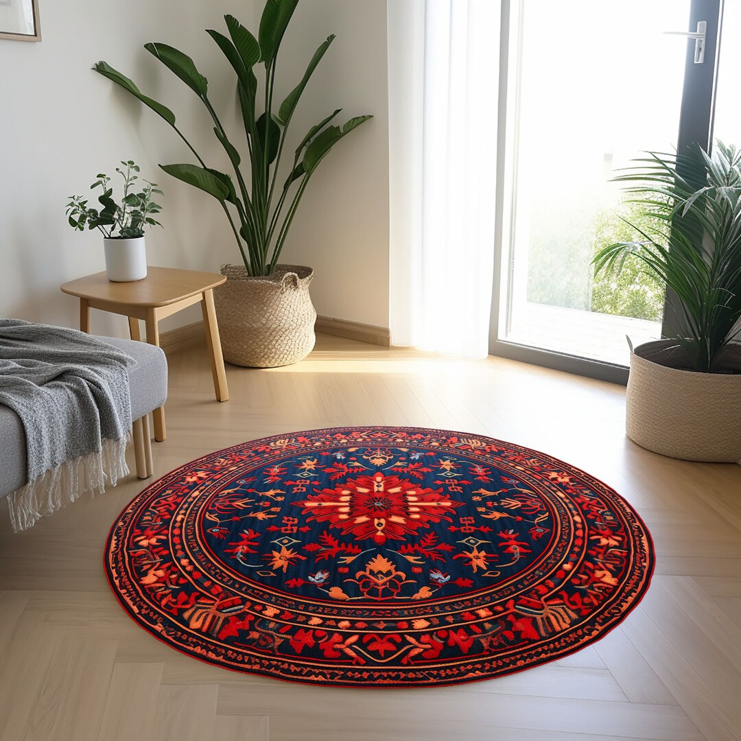 Red Turkish Style Rug Vintage Style Turkish Round Rug, Red Floral Anatolian Pattern - Etsy