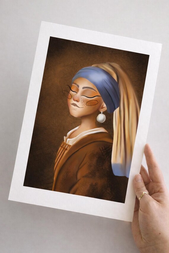 Moça com o Brinco de Pérola Arte Digital –Ilustração Artística Inspirada na Obra Clássica