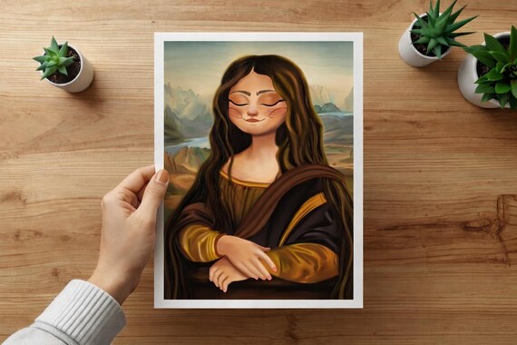 Modern Mona Lisa Wall Art Print | Feminine Classic Illustration