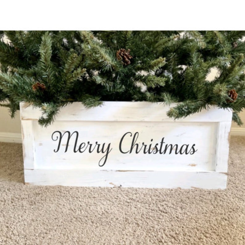 Christmas Tree Collar Box, 22" L White Wooden Tree Collar, Christmas Tree Stand Cover, Tree Skirt Box For Below 8ft Christmas Tree Decoration