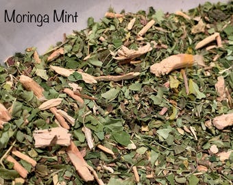 Moringa Spearmint Ashwagandha Blend Organic 1 oz Loose Leaf Tea or Teabags