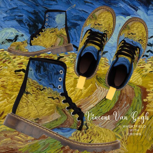 Vincent Van shops Gogh Wheatfield With Crows Doc Marten Style Themed Lace Up Women's Ankle Boots