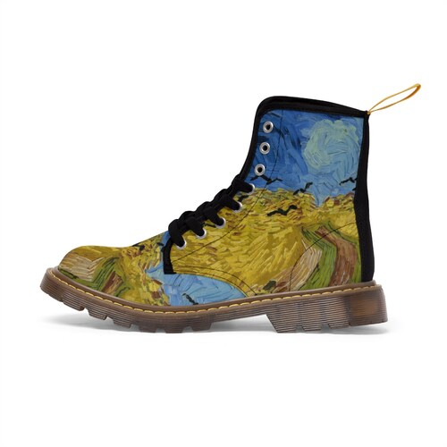 Vincent Van shops Gogh Wheatfield With Crows Doc Marten Style Themed Lace Up Women's Ankle Boots