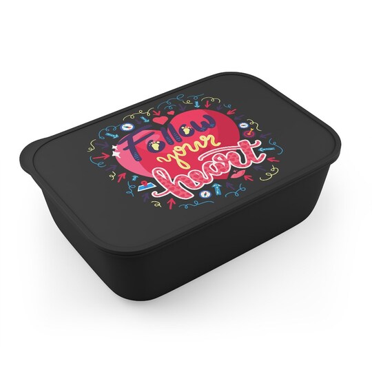 Disover Follow Your Heart Motivational Quote PLA Bento Box with Band and Utensils