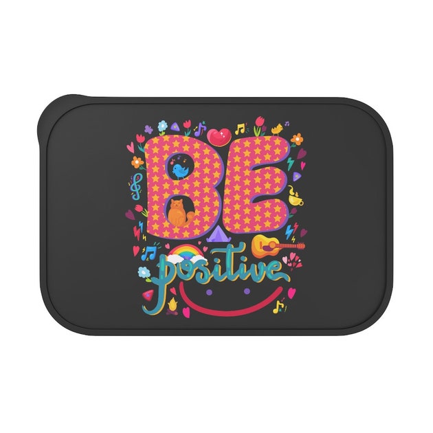 Be Positive Motivational Quote PLA Bento Box with Band and Utensils