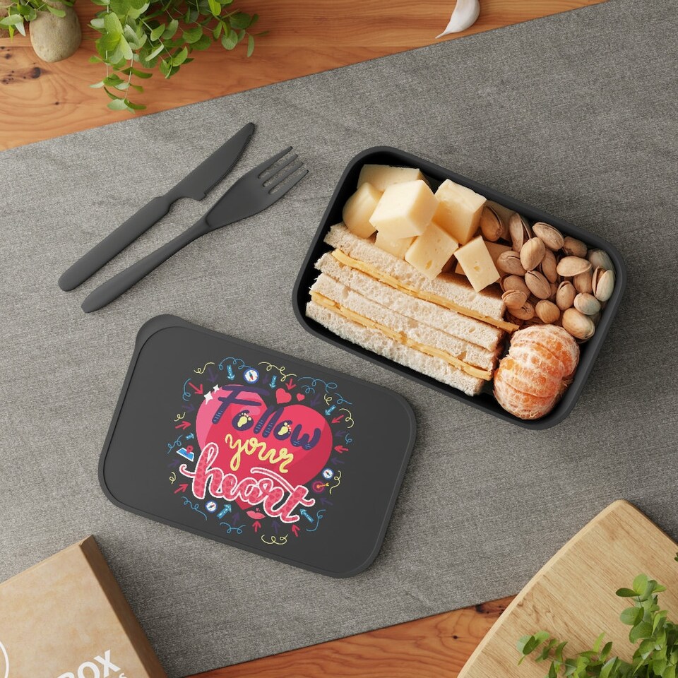 Discover Follow Your Heart Motivational Quote PLA Bento Box with Band and Utensils