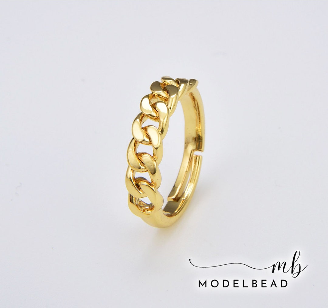 18K Gold Filled Curb Chain Link Ring Adjustable Chain Ring Etsy