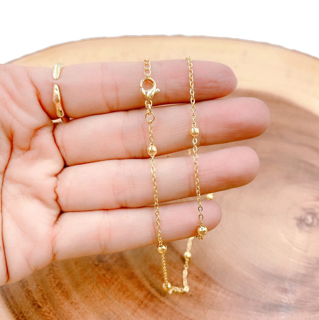 18K Gold Filled Rolo Round Ball Necklace Chain Ready to Use Etsy
