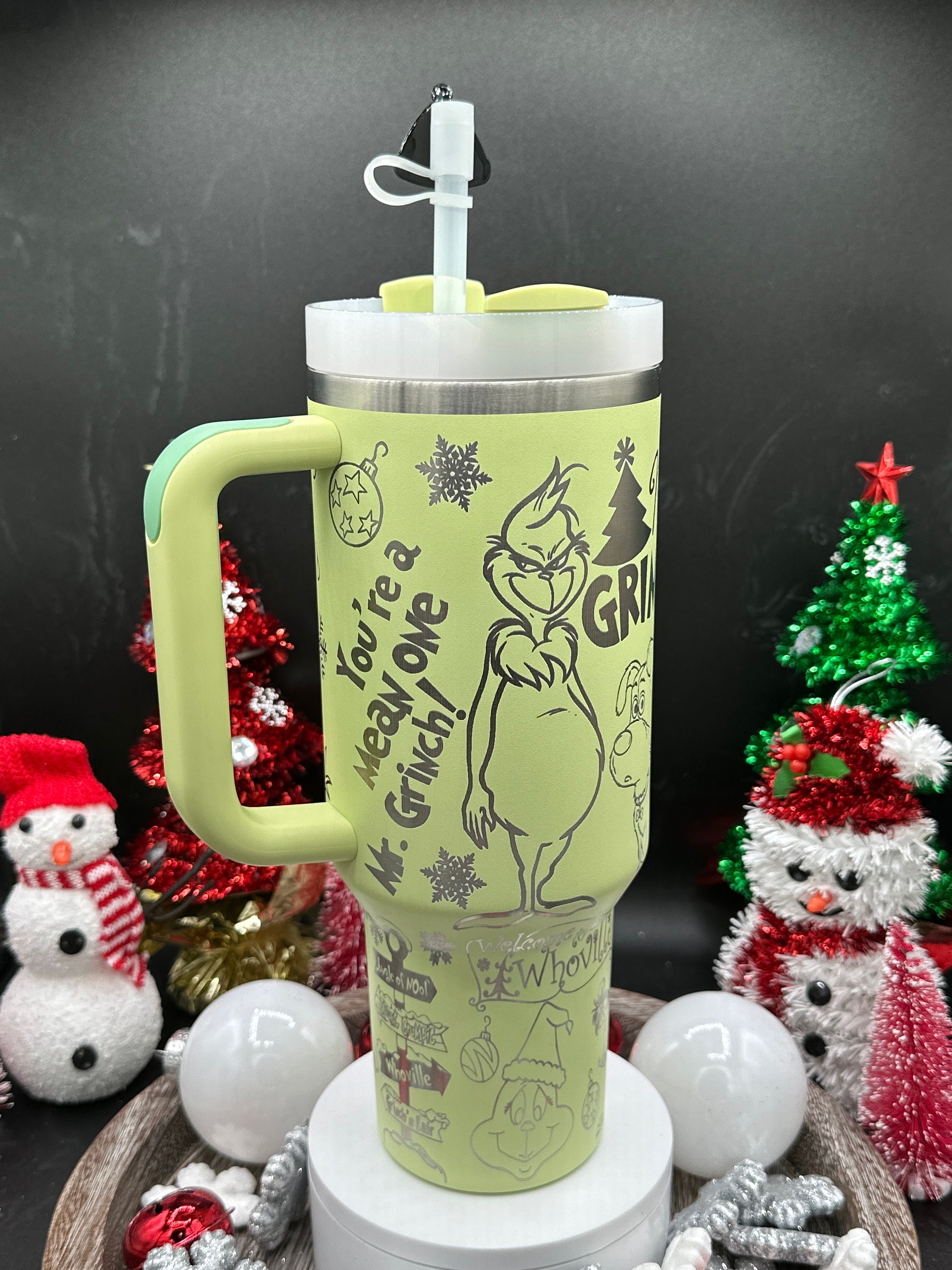 The grinch laser engraved stanley tumbler stainless steel 40oz