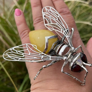 Genuine Baltic Amber & Sterling Silver Fly