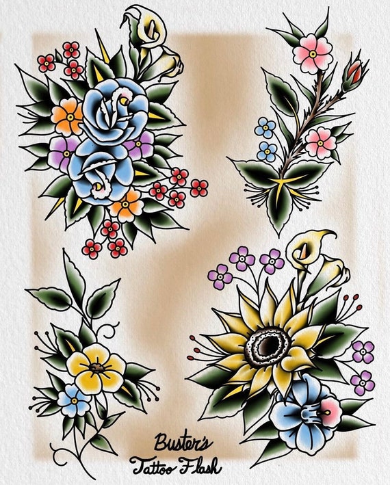 Wild Flower Tattoo Flash Etsy