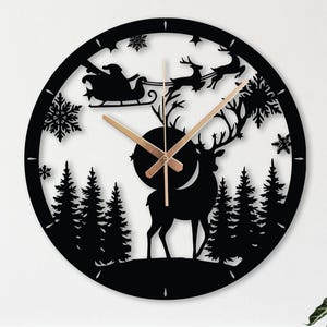 Christmas Themed Metal Wall Clock, Christmas Gift, Merry Christmas, Christmas Clock, Christmas Trees Decor, Reindeer Wall Clock, Clock Gift