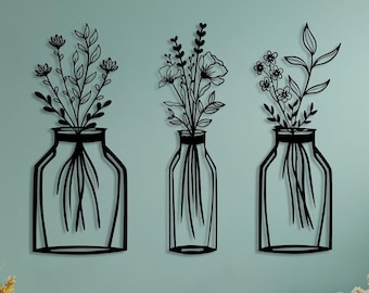Decoración de pared de metal con flores de primavera, diseño floral único, decoración del hogar, decoración de pared de cocina, colgante de flores minimalista, regalo de inauguración de la casa, naturaleza
