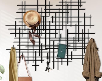 Metal Wall Coat Rack, Abstract Metal Wall Decor,Entryway Metal Organizer,Metal Hat Hanger,Metal Key Holder,Boho House Decor,Home Accessories