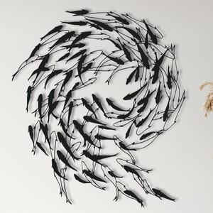 Arte de pared con peces de metal, Letrero de pared con familia de peces, Letrero de bandada de peces, Arte de pared náutico, Decoración de interiores con temática marina, Decoración para la oficina en casa, Decoración marina