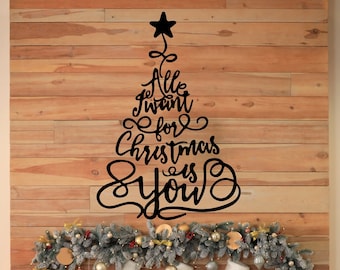 Decoración de pared de metal de árbol de Navidad feliz, letrero de pared de Navidad rústica, decoración de Navidad de granja, arte de pared de metal de Navidad, mejor regalo de Navidad