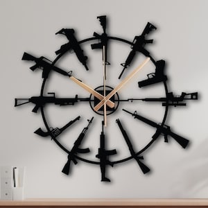 Metal Mancave Wall Clock With Guns, Gift For Gun Lovers, Industrial Decor, Mens Gifts, Rifle Clock, Firearms Decor, Hunting Gifts For Men