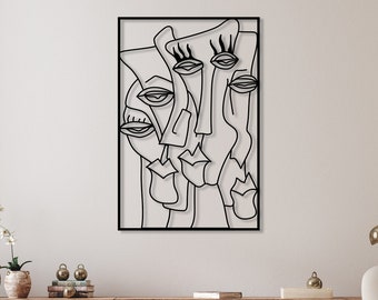 Modern Abstract Metal Wall Art, Woman Faces Line Art Wall Decor, Mid Century Living Room Decor, Minimalist Unique Home Decor, Art Lover Gift