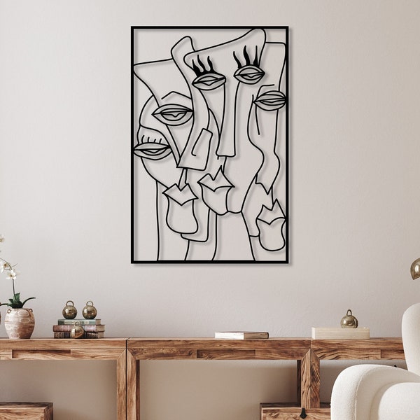 Modern Abstract Metal Wall Art, Woman Faces Line Art Wall Decor, Mid Century Living Room Decor, Minimalist Unique Home Decor, Art Lover Gift