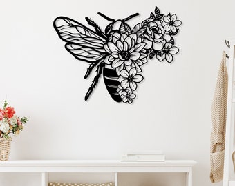 Bee and Flower Metal Wall Art, Gardener Bee Keeper, Bee Decor, Bumble Bee Art, Beehive Decor, Porch Large Wall Decor,Bee Decor for Farmhouse