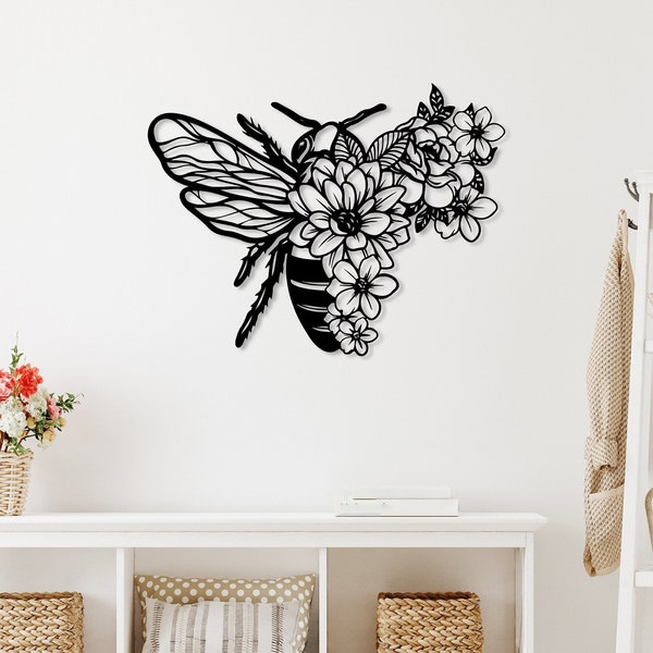 Bee and Flower Metal Wall Art, Gardener Bee Keeper, Bee Decor, Bumble Bee Art, Beehive Decor, Porch Large Wall Decor,Bee Decor for Farmhouse