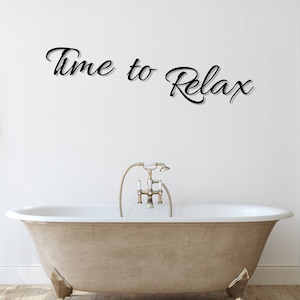 Time to Relax Metal Wall Sign, Bathroom Wall Sign, Bedroom Wall Decor, Modern Bathroom Decoration, Word Sign For Bathroom, Housewarming Gift