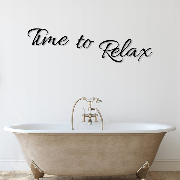 Time to Relax Metal Wall Sign, Bathroom Wall Sign, Bedroom Wall Decor, Modern Bathroom Decoration, Word Sign For Bathroom, Housewarming Gift