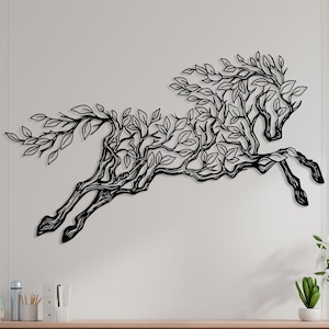 Decorazione da parete in metallo a forma di albero e cavallo, decorazione da parete a forma di cavallo, regalo per amanti dei cavalli, arredamento rustico, decorazione da parete in metallo, arredamento per la casa a forma di cavallo, regalo per amanti degli alberi, cartello con cavallo