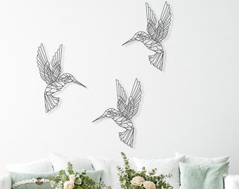 Set of 3 Birds Metal Wall Art, Minimalist Birds Above Bed Decor, Geometric Boho Wall Decor Home Interior, Hummingbird Decor, Bird Lover Gift