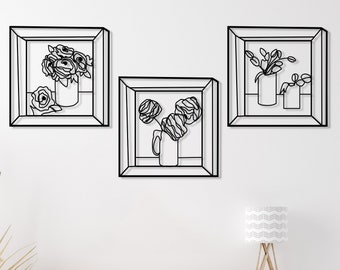 Blumen Metall Wandbehänge Kunst Set von 3, einzigartiges Design Wanddekor, moderne Wohnzimmer Kunst, Boho minimalistische Wohnkultur, Einweihungsgeschenk