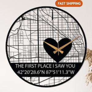 Personalized Metal Wall Clock with Heart, Custom Coordinates Metal Clock, Custom Couple Gift, Valentines Day Gift, Personalized Wedding Gift