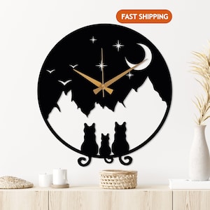 Cat Design Metal  Wall Clock, Modern Wall Clock, Unique Home Decor, Cute Wall Clock Art, Horloge Murale, Wanduhr, Animal Lover Art,Home Gift