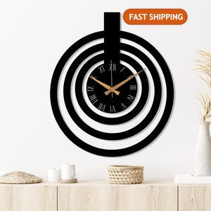Black Metal Large Wall Clock, Minimalist Livingroom Silent Wall Clock, Modern Design Wall Clock Art,Wanduhr,Horloge Murale,Housewarming Gift