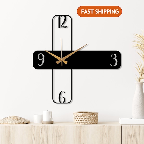 Black Modern Wall Clock, Minimalist Metal Wall Clock, Unique Design Home Decor Art, Oversize Silent Wall Clock, Horloge Murale, Wanduhr,Gift