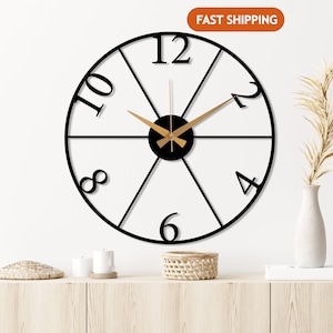 Large Metal Wall Clock, Latin Numeral Wall Clock Art, Livingroom Black Wall Clock, Silent Boho Design Wall Clock,Big Clocks for Wall,Wanduhr
