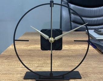 Horloge moderne de table en métal, horloge de bureau en métal noir, horloge de bureau moderne, horloge unique, grande horloge silencieuse, horloge géométrique minimaliste