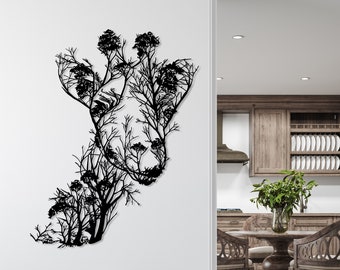 Décoration murale de girafe en métal, signe d'arbres et de girafe, cadeau d'amant de la faune, décorations de salon à la maison, art de mur en métal, décor en métal de vue de nature